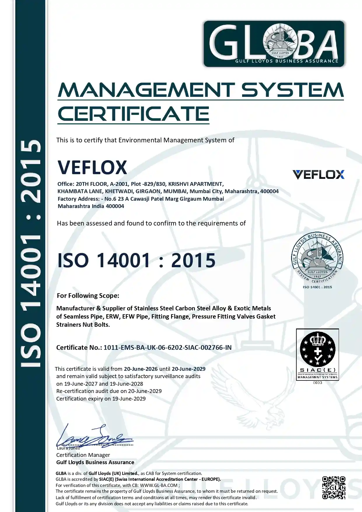 PED 2014/68/EU Certificate