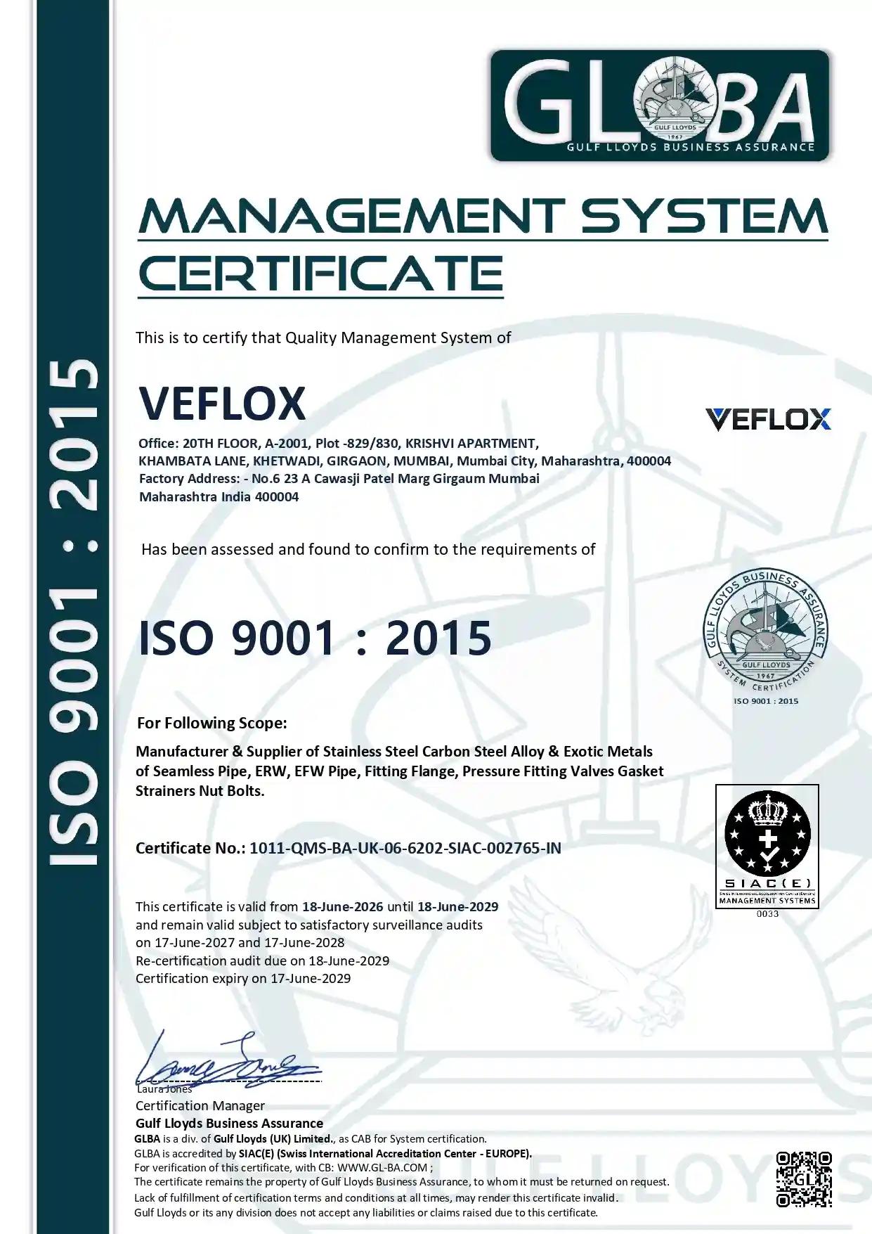 ISO 9001:2015 Certificate